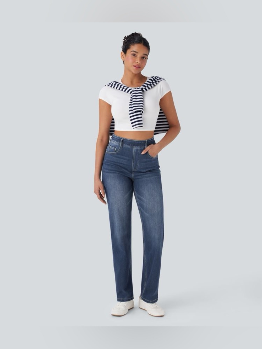 Halara Flex high rise Straight Leg Stretch Jeans digital Jean cotton blend Large